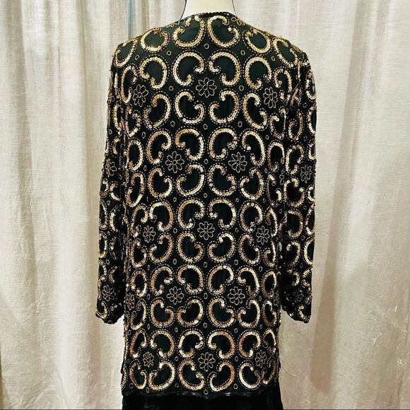 VINTAGE Gold Sequin Kimono Coat Lightweight - Picture 4 of 9